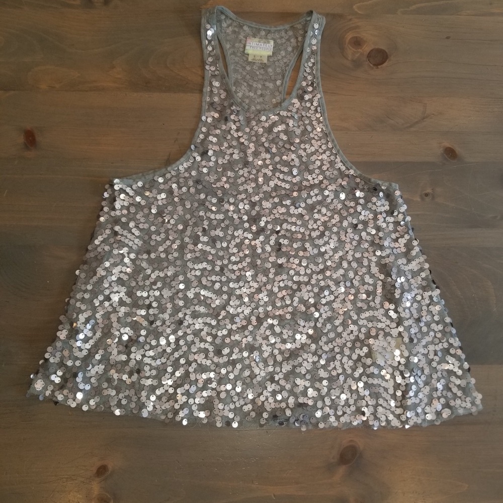 FREE PEOPLE SILVER/GRAY SEQUIN RACERBACK CAMISOLE